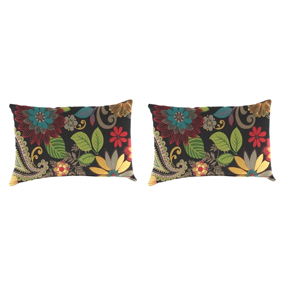 Jordan Manufacturing 12" x 18" Gaya Pizzazz Multicolor Floral Rectangular Outdoor Lumbar Throw Pillow (2 Pack)