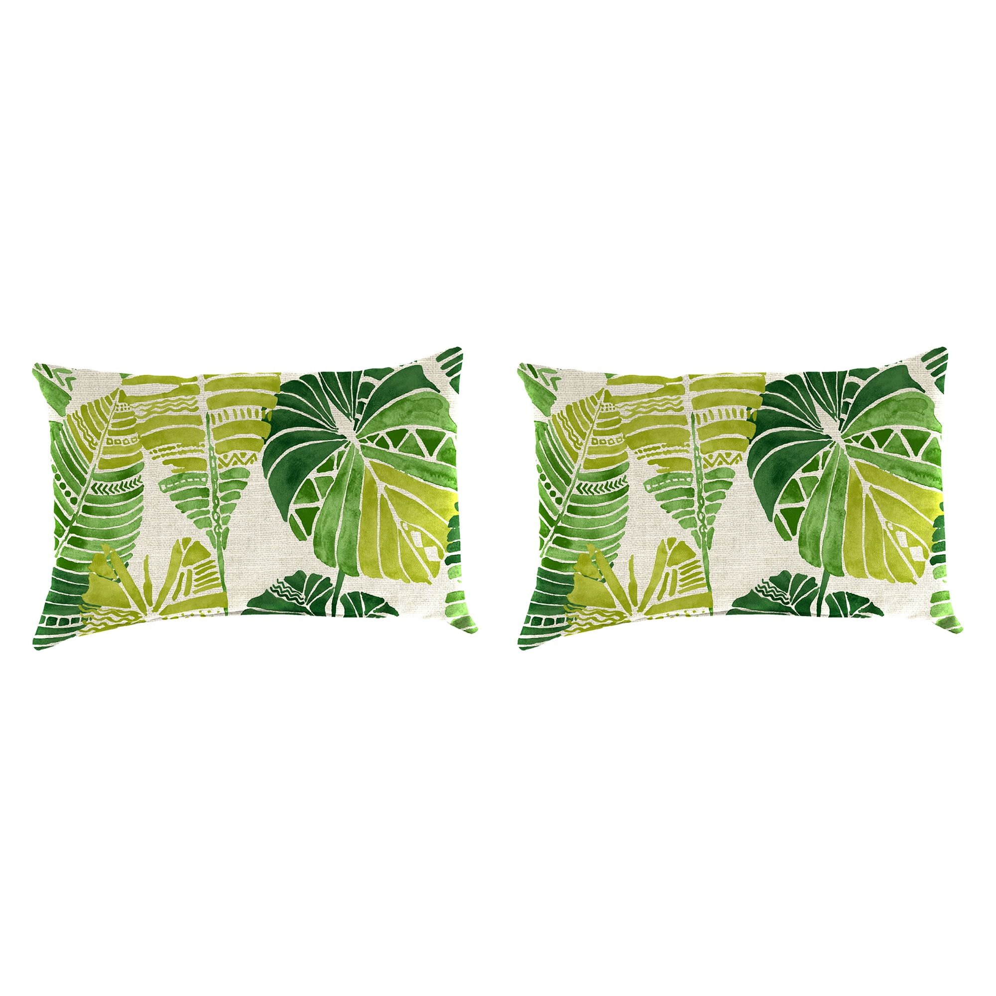 Jordan Manufacturing 12" x 18" Hixon Palm Green Leaves Rectangular Outdoor Lumbar Throw Pillow (2 Pack)