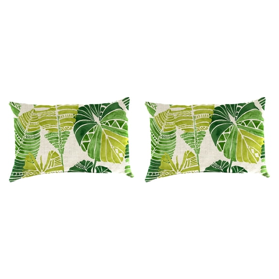 Jordan Manufacturing 12" x 18" Hixon Palm Green Leaves Rectangular Outdoor Lumbar Throw Pillow (2 Pack)