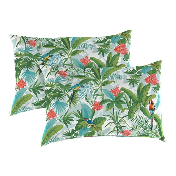 Jordan Manufacturing 12" x 18" Jabber Clover Multicolor Tropical Rectangular Outdoor Lumbar Throw Pillow (2 Pack)
