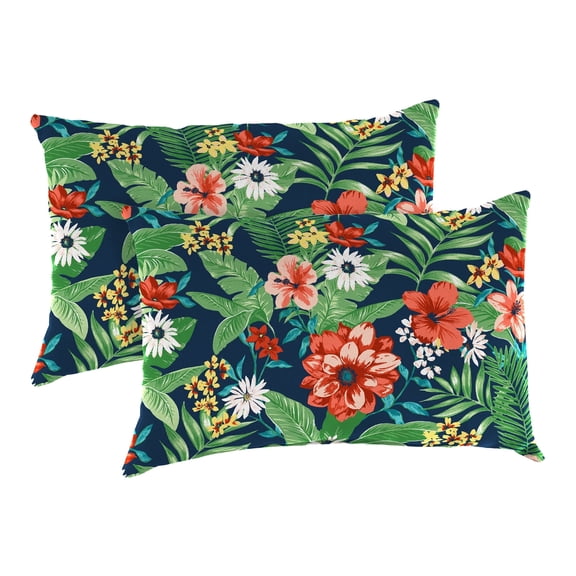 Jordan Manufacturing 12" x 18" Natalia Alpine Navy Floral Rectangular Outdoor Lumbar Throw Pillow (2 Pack)