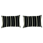 Jordan Manufacturing 12" x 18" Platt Ink Black Stripe Rectangular Outdoor Lumbar Throw Pillow (2 Pack)