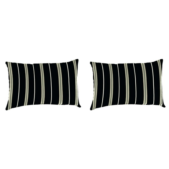 Jordan Manufacturing 12" x 18" Platt Ink Black Stripe Rectangular Outdoor Lumbar Throw Pillow (2 Pack)