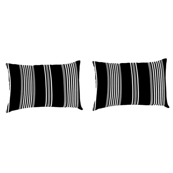 Jordan Manufacturing 12" x 18" Reeder Black Stripe Rectangular Outdoor Lumbar Throw Pillow (2 Pack)