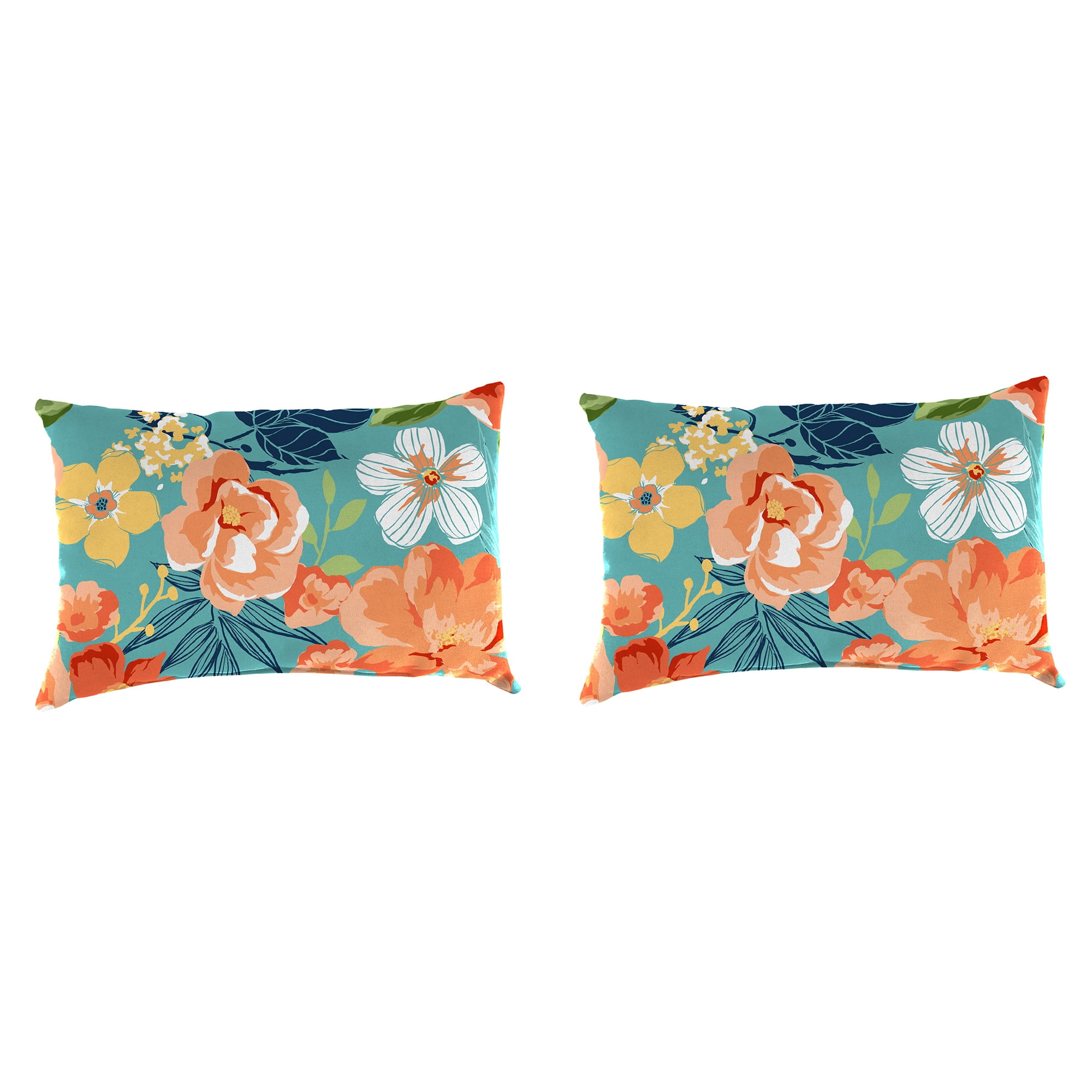Turquoise Floral Outdoor Lumbar Throw Pillow Set