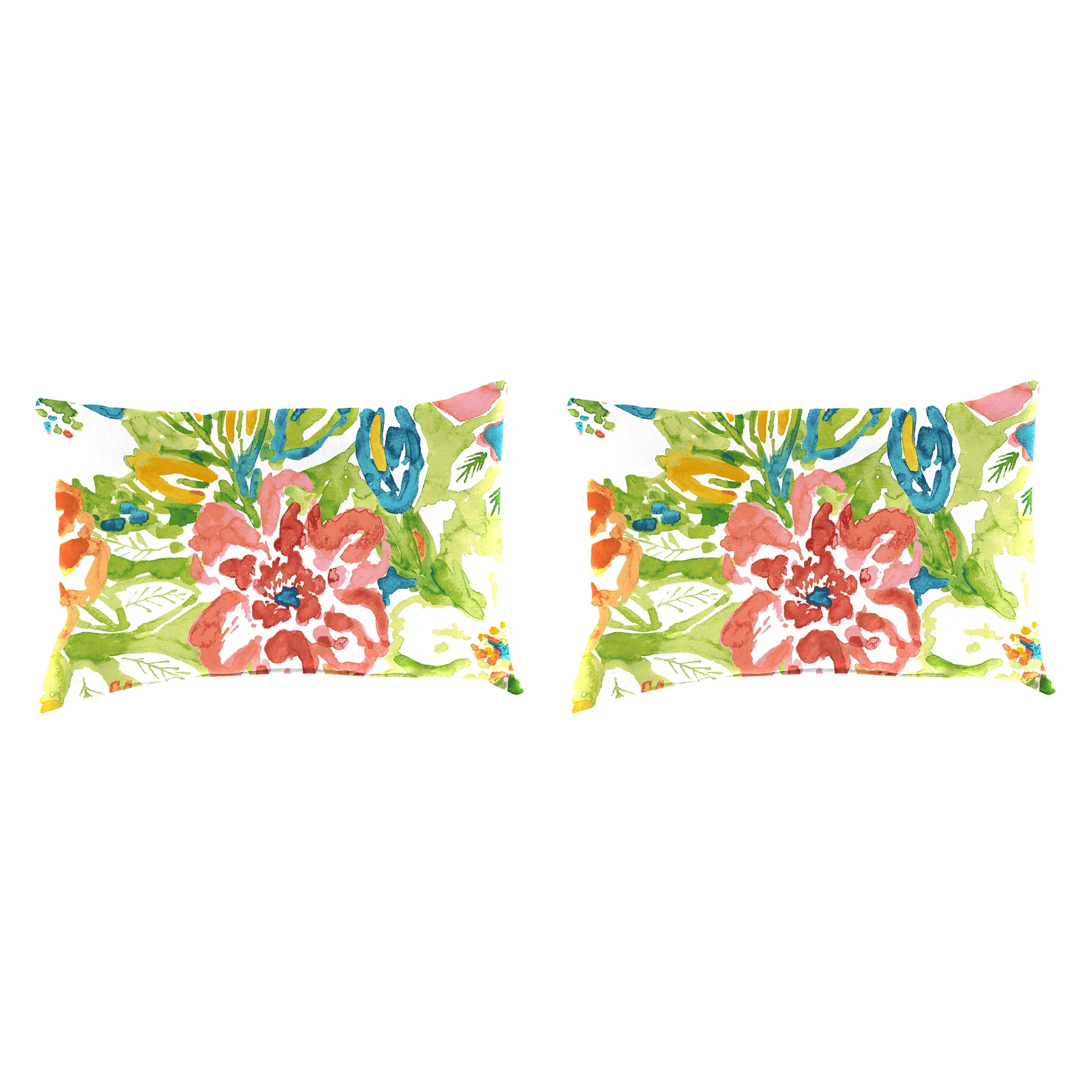 Jordan Manufacturing 12" x 18" Sun River Garden Multicolor Floral Rectangular Outdoor Lumbar Throw Pillow (2 Pack)