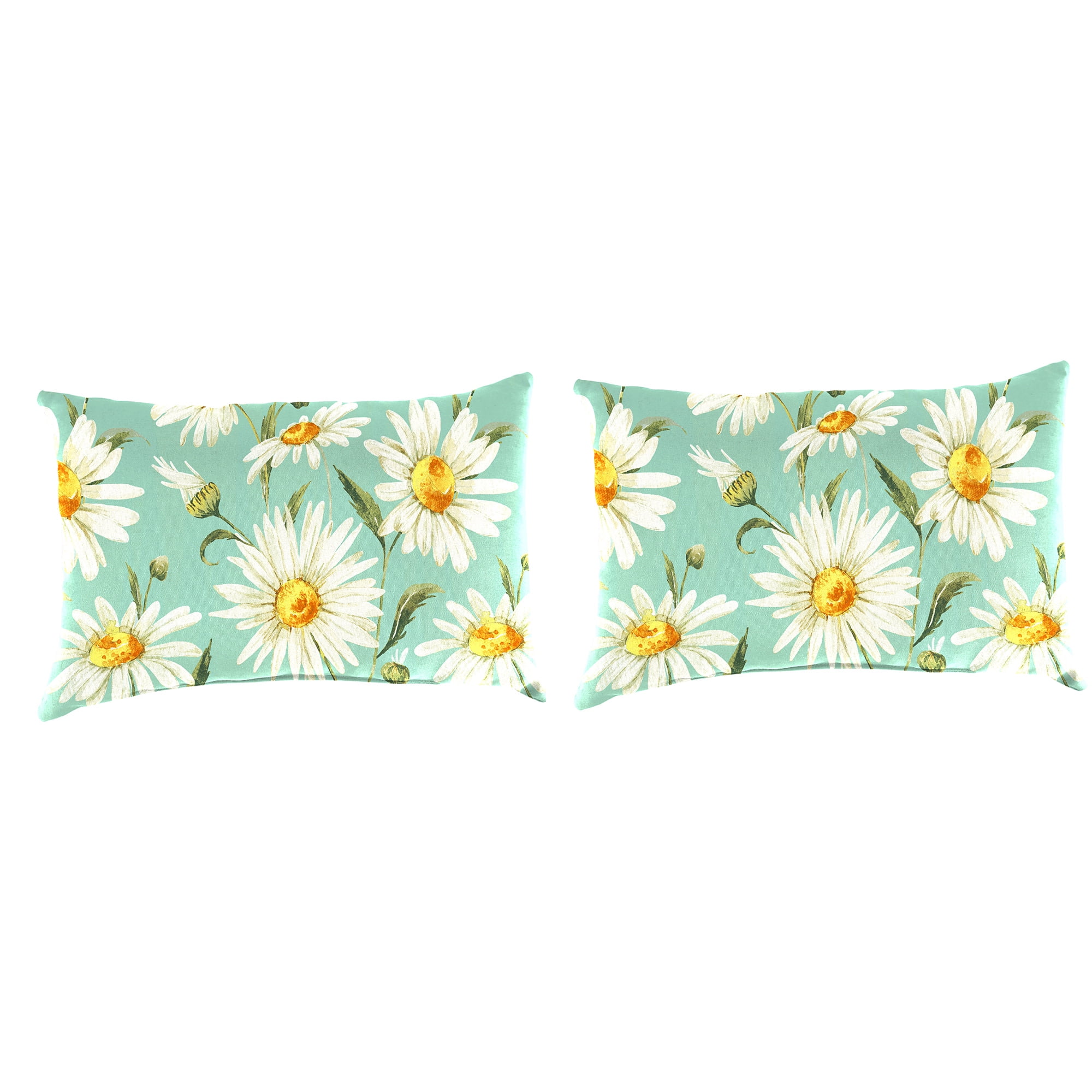 Jordan Manufacturing 12" x 19" Daphne Iceberg Aqua Floral Rectangular Outdoor Lumbar Throw Pillow (2 Pack)