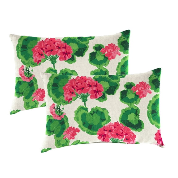 Jordan Manufacturing 12" x 19" Geranium Multicolor Floral Rectangular Outdoor Lumbar Throw Pillow (2 Pack)