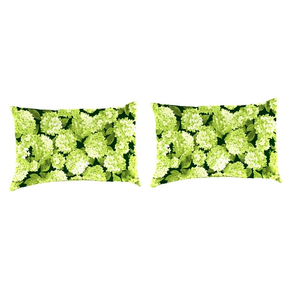 Jordan Manufacturing 12" x 19" Hydrangea Forest Green Forest Green Floral Rectangular Outdoor Lumbar Throw Pillow (2 Pack)
