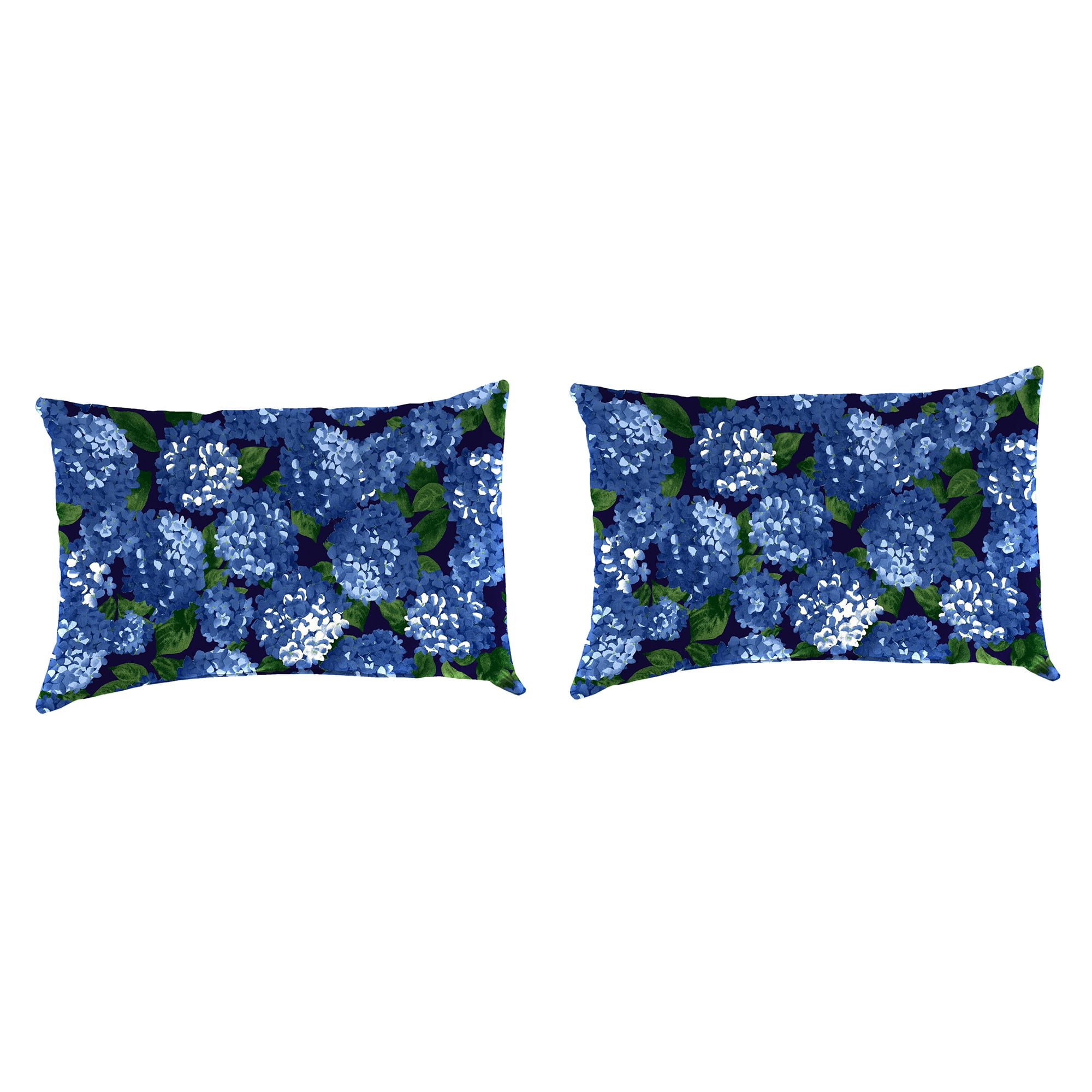 Hydrangea Midnight Blue Floral Rectangular Outdoor Lumbar Throw Pillow Set