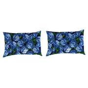 Jordan Manufacturing 12" x 19" Hydrangea Midnight Navy Floral Rectangular Outdoor Lumbar Throw Pillow (2 Pack)