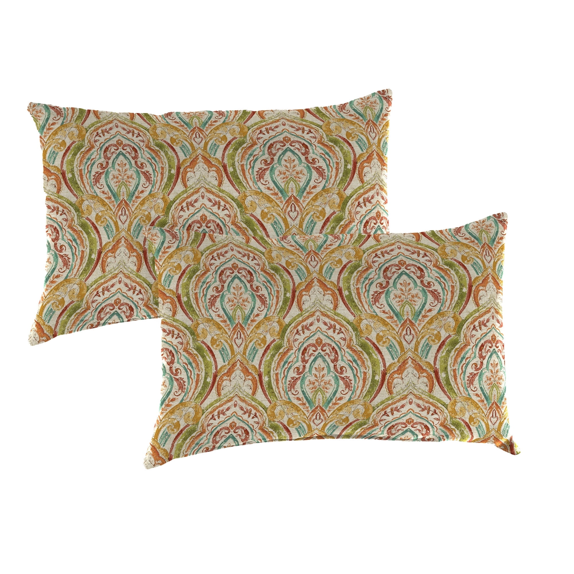 Jordan Manufacturing 13" x 20" Avaco Opal Multicolor Damask Rectangular Outdoor Lumbar Throw Pillow (2 Pack)