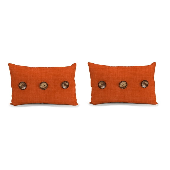 Jordan Manufacturing 13" x 20" Celosia Praline Rust Crosshatch Rectangular Outdoor Lumbar Throw Pillow with 3 Coconut Buttons (2 Pack)