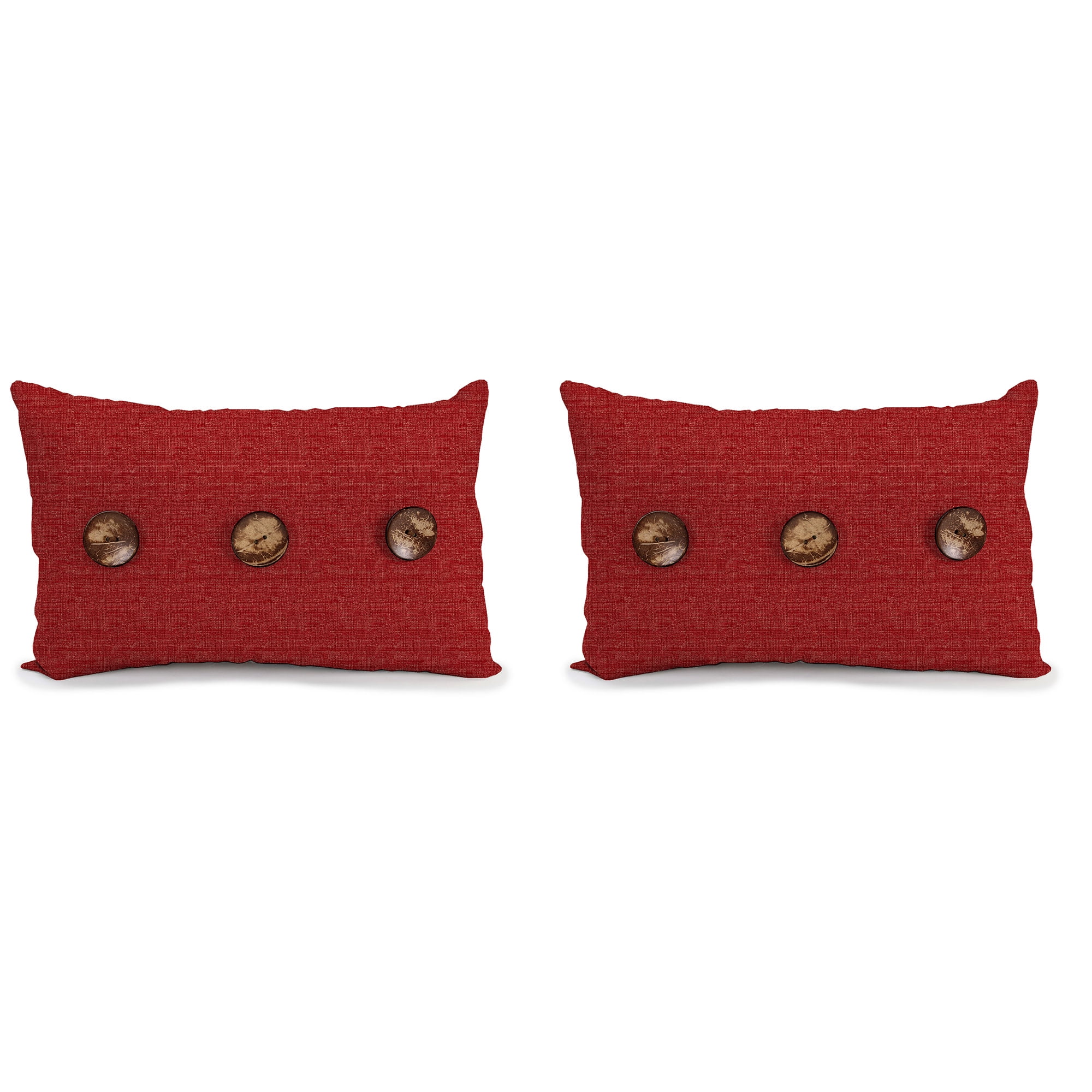 Jordan Manufacturing 13" x 20" Posh Saucy Red Crosshatch Rectangular Outdoor Lumbar Throw Pillow with 3 Coconut Buttons (2 Pack)