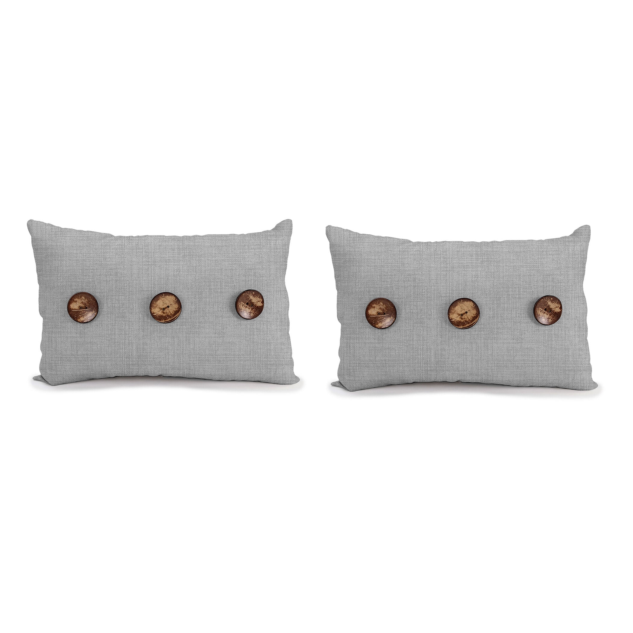 Jordan Manufacturing 13" x 20" Zayne Saturn Gray Crosshatch Rectangular Outdoor Lumbar Throw Pillow with 3 Coconut Buttons (2 Pack)