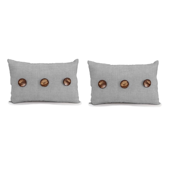 Jordan Manufacturing 13" x 20" Zayne Saturn Gray Crosshatch Rectangular Outdoor Lumbar Throw Pillow with 3 Coconut Buttons (2 Pack)