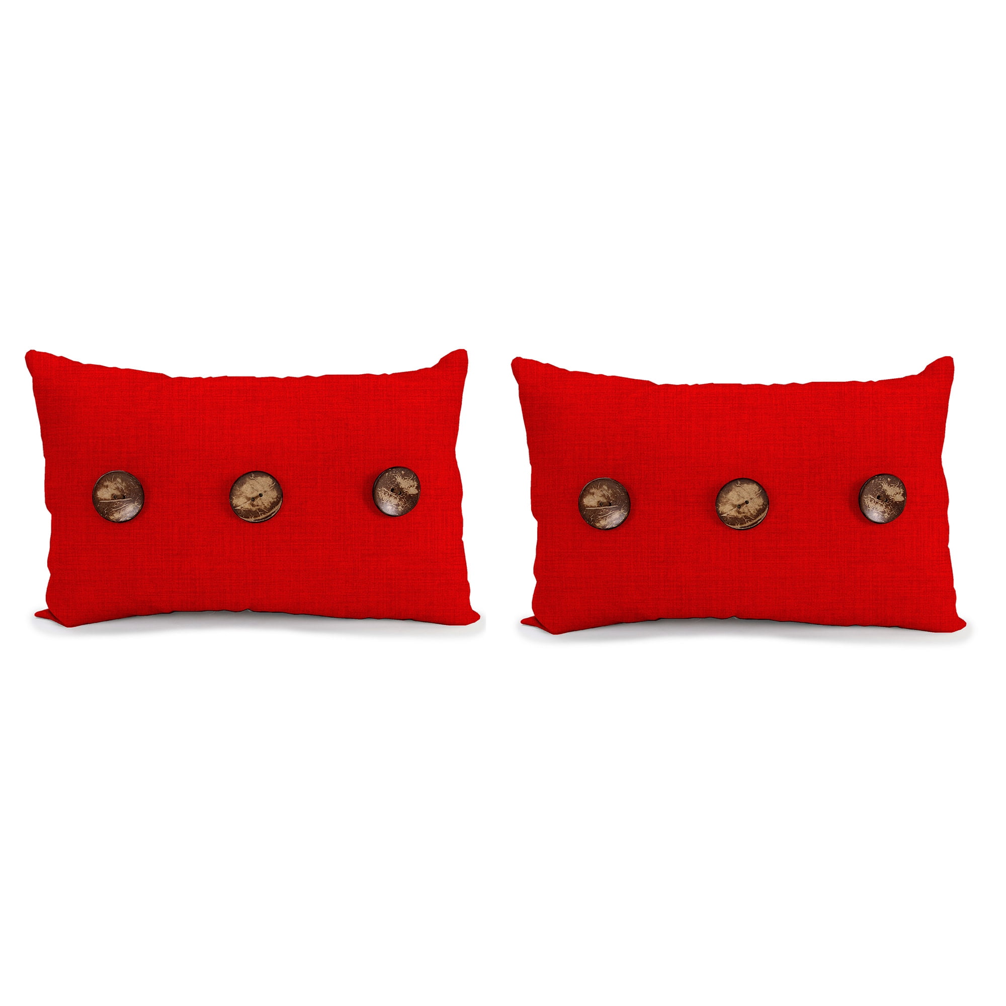 Jordan Manufacturing 13" x 20" Zayne Sundried Tomato Red Crosshatch Rectangular Outdoor Lumbar Throw Pillow with 3 Coconut Buttons (2 Pack)