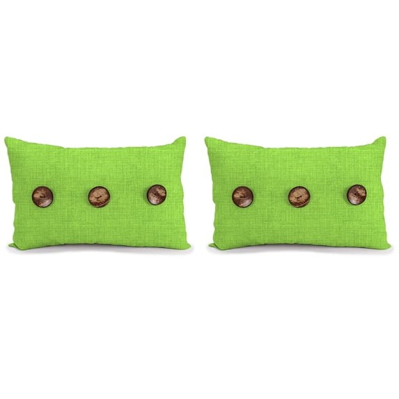 Jordan Manufacturing 13" x 20" Zayne Turf Lime Green Crosshatch Rectangular Outdoor Lumbar Throw Pillow with 3 Coconut Buttons (2 Pack)