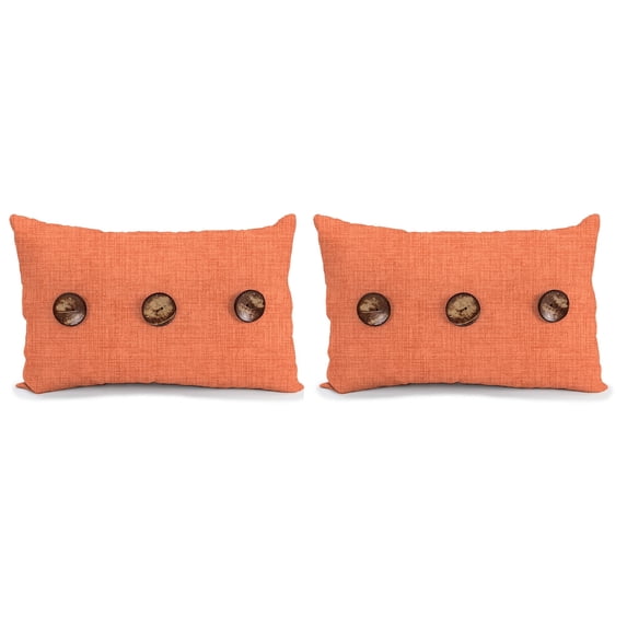 Jordan Manufacturing 13" x 20" Zayne Vaper Orange Crosshatch Rectangular Outdoor Lumbar Throw Pillow with 3 Coconut Buttons (2 Pack)