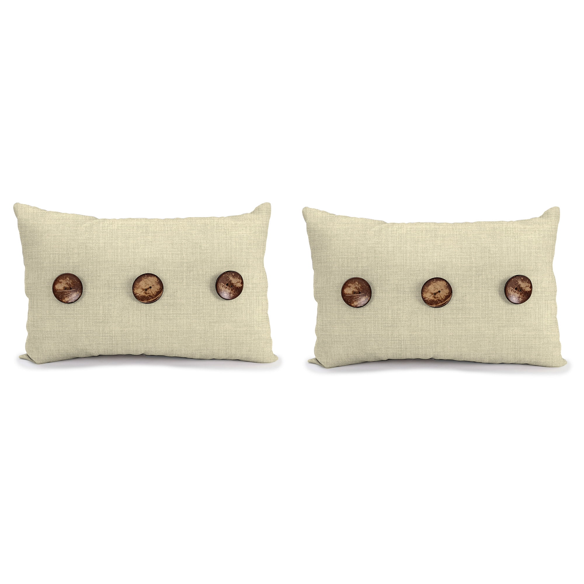 Jordan Manufacturing 13" x 20" Zayne Wheat Beige Crosshatch Rectangular Outdoor Lumbar Throw Pillow with 3 Coconut Buttons (2 Pack)