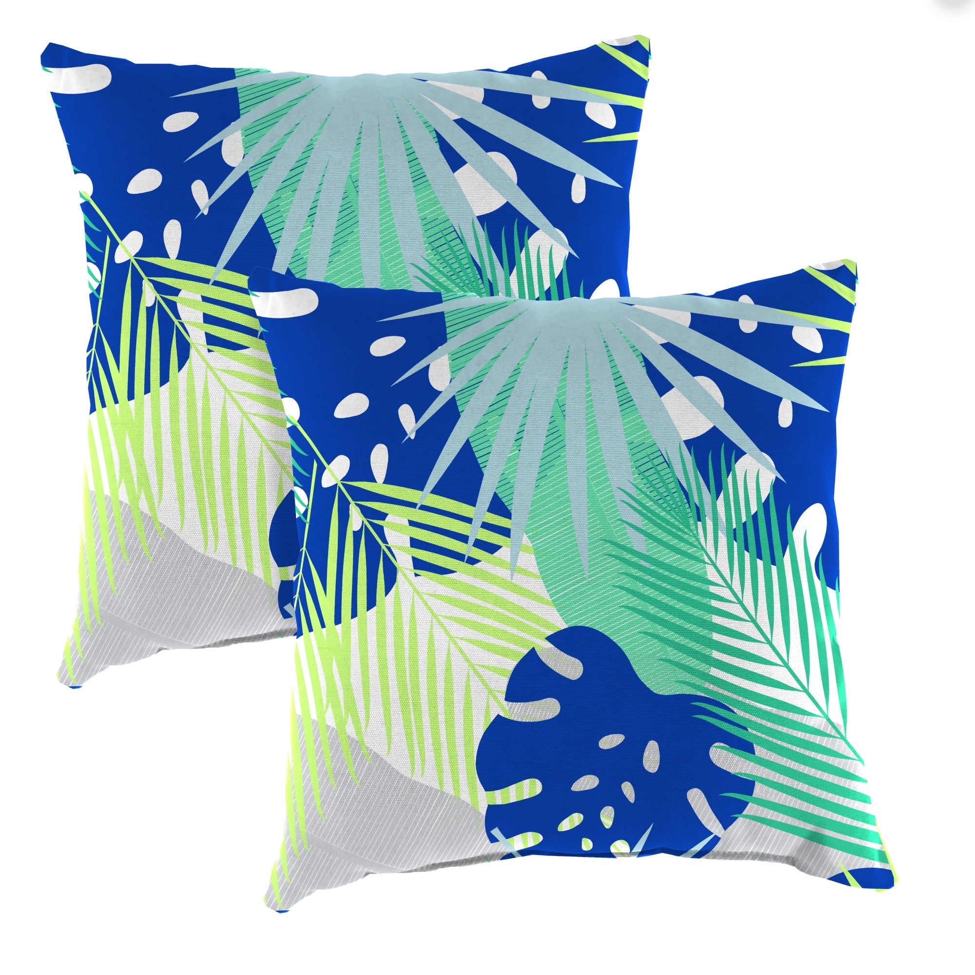 Jordan Manufacturing 14" x 14" Multicolor Tropical Leaves Square Outdoor Throw Pillow (2 Pack)