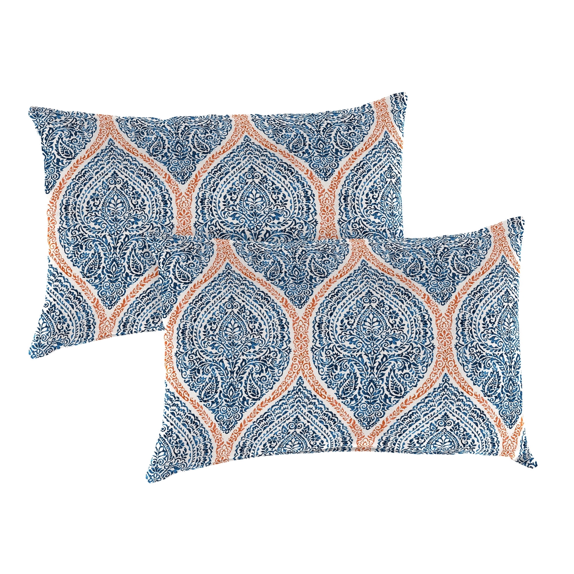 Jordan Manufacturing 14" x 20" Andorra Tiger Lily Navy Damask Rectangular Outdoor Lumbar Throw Pillow (2 Pack)