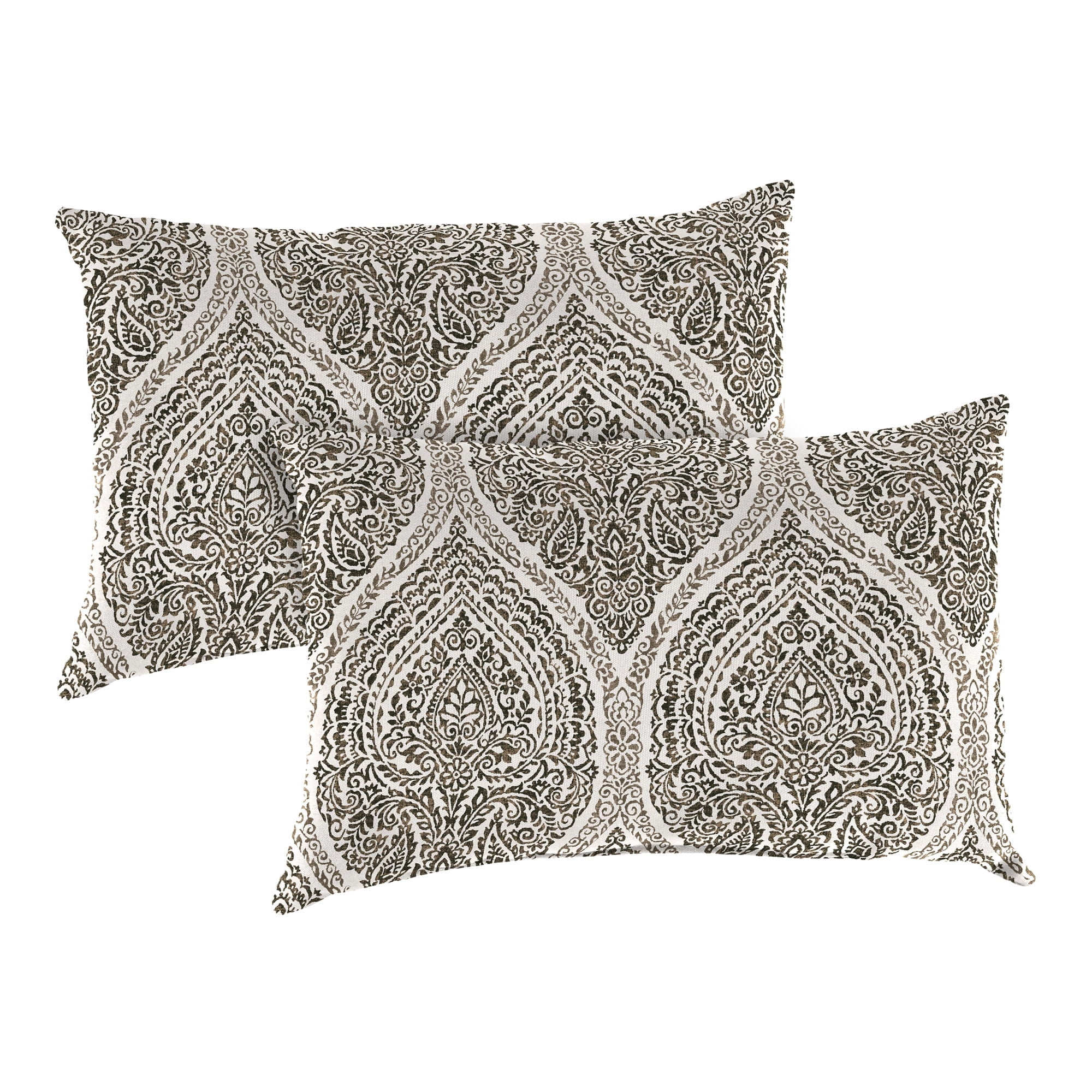 Jordan Manufacturing 14" x 20" Andorra Umber Brown Damask Rectangular Outdoor Lumbar Throw Pillow (2 Pack)