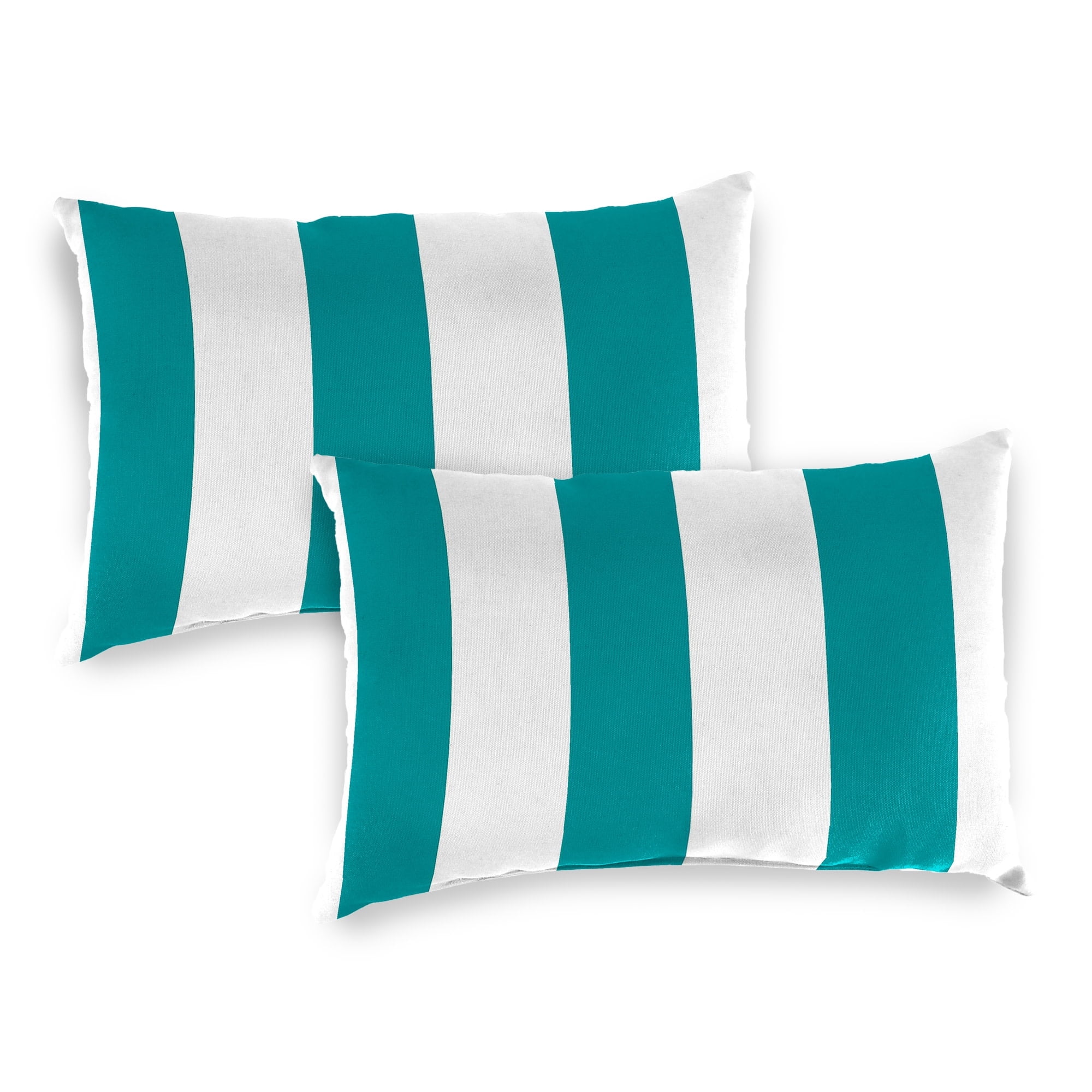 Jordan Manufacturing 14" x 20" Awning Turquoise Stripe Rectangular Outdoor Lumbar Throw Pillow (2 Pack)