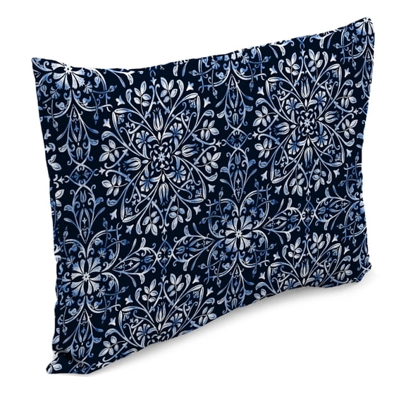 Jordan Manufacturing 14" x 20" Dresden Midnight Navy Damask Rectangular Outdoor Lumbar Throw Pillow (2 Pack)