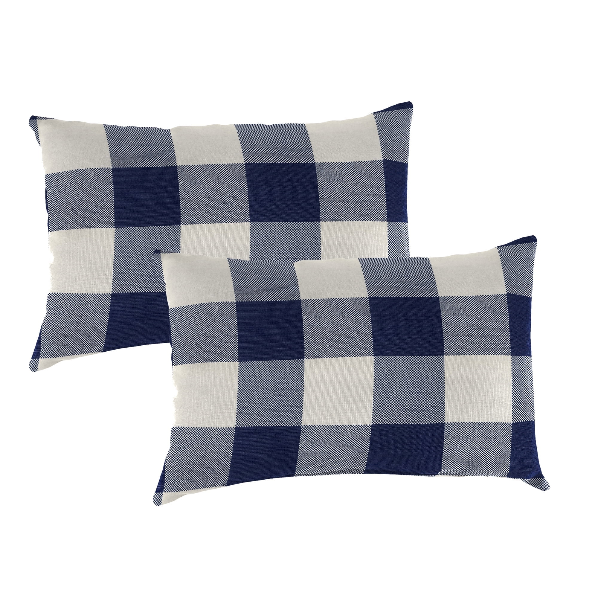 Jordan Manufacturing 14" x 20" Navy Buffalo Check Rectangular Outdoor Lumbar Throw Pillow (2 Pack)