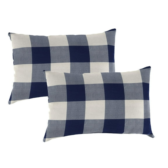 Jordan Manufacturing 14" x 20" Navy Buffalo Check Rectangular Outdoor Lumbar Throw Pillow (2 Pack)