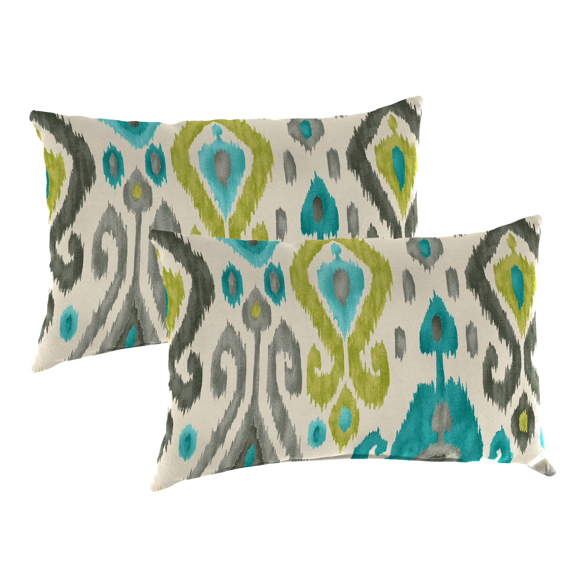 Jordan Manufacturing 14" x 20" Paso Turquoise Multicolor Ikat Rectangular Outdoor Lumbar Throw Pillow (2 Pack)