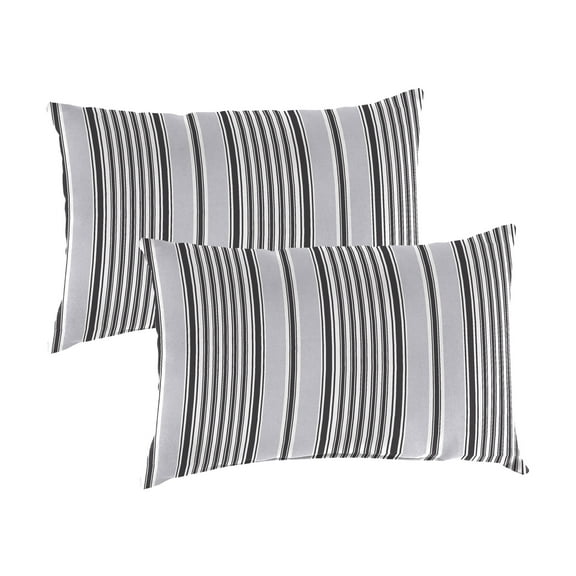 Jordan Manufacturing 14" x 20" Worth Black and Grey Stripe Rectangular Outdoor Lumbar Throw Pillow (2 Pack)