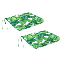 Jordan Manufacturing 15.5" x 17" Clarmont Seagrass Green Leaves Rectangular Outdoor Chair Pad Seat Cushion with Ties (2 Pack)