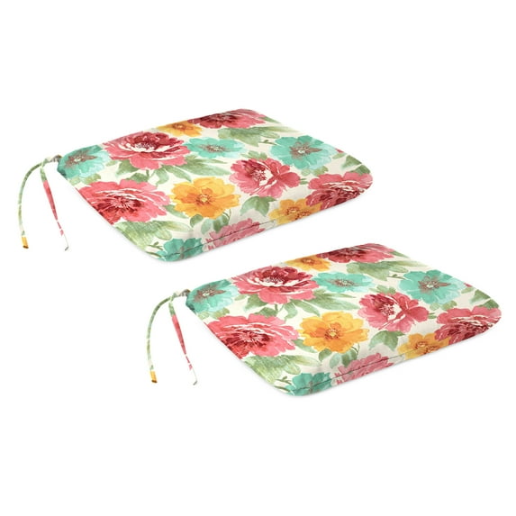 Jordan Manufacturing 15.5" x 17" Muree Beach Multicolor Floral Rectangular Outdoor Chair Pad Seat Cushion with Ties (2 Pack)