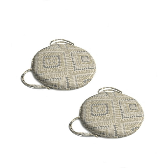 Jordan Manufacturing 15" Joli Scorn Beige Ikat Round Outdoor Bistro Chair Seat Cushion with Ties (2 Pack)
