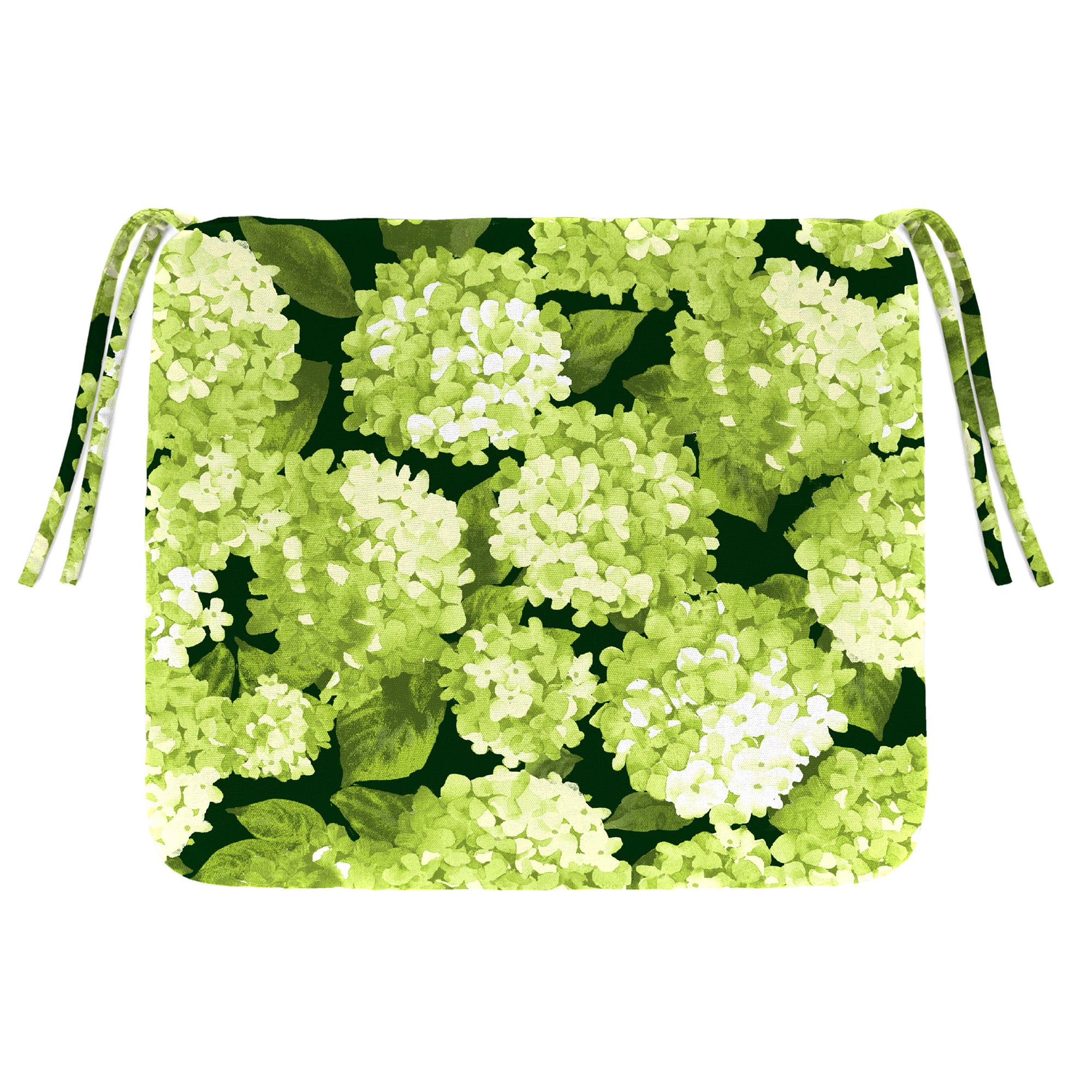 Jordan Manufacturing 16.5" x 18.5" Hydrangea Forest Green Floral Rectangular Outdoor Chair Pad Seat Cushion with Ties