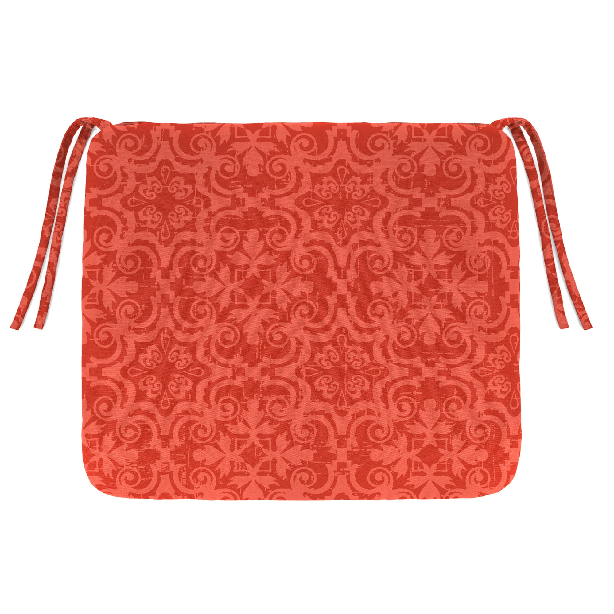 Persimmon Red Medallion Rectangular Outdoor Chair Pad with Ties