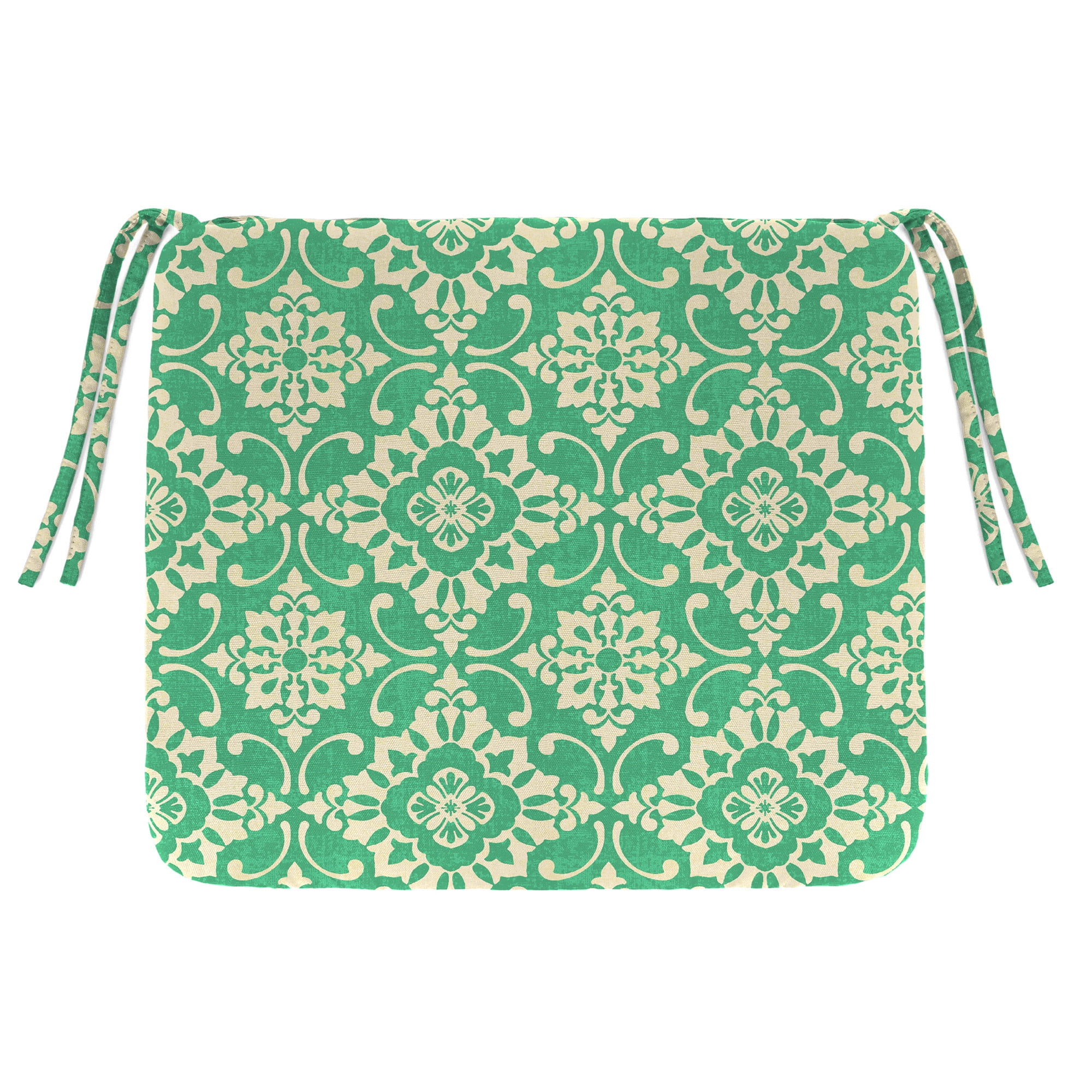 Jordan Manufacturing 16.5" x 18.5" Scampi Emerald Green Medallion Rectangular Outdoor Chair Pad Seat Cushion with Ties