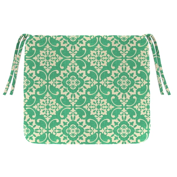 Jordan Manufacturing 16.5" x 18.5" Scampi Emerald Green Medallion Rectangular Outdoor Chair Pad Seat Cushion with Ties