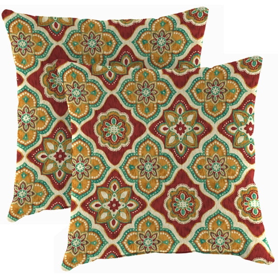 Jordan Manufacturing 16" x 16" Adonis Jewel Crimson Medallion Square Outdoor Throw Pillow (2 Pack)