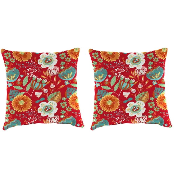 Jordan Manufacturing 16" x 16" Avianna Saxony Red Floral Square Outdoor Throw Pillow (2 Pack)