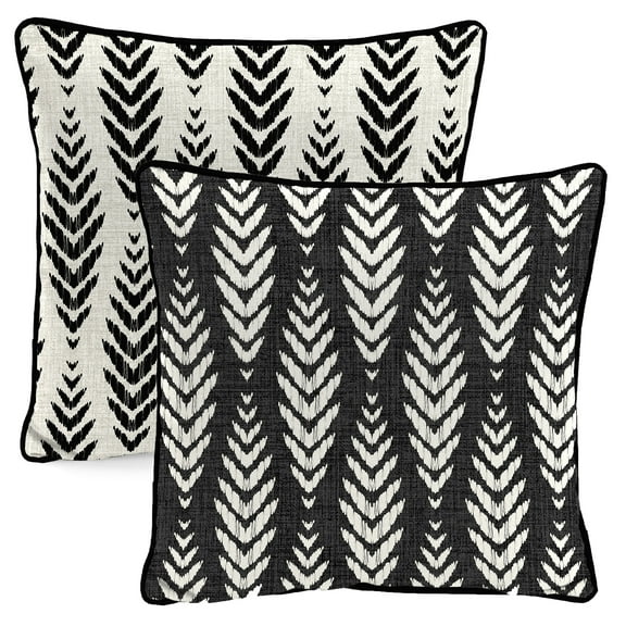 Jordan Manufacturing 16" x 16" Black and White Geometric Leaves Reversible Square Outdoor Throw Pillow with Welt