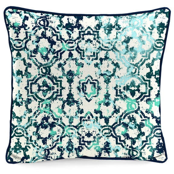 Jordan Manufacturing 16" x 16" Blue Watercolor Lattice Square Knife Edge Outdoor Throw Pillow with Welt