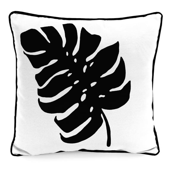 Jordan Manufacturing 16" x 16" Cabana Palm Black and White Leaves Square Outdoor Throw Pillow with Welt