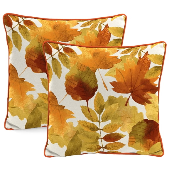 Jordan Manufacturing 16" x 16" Cream and Rust Autumn Leaves Square Outdoor Throw Pillow with Welt