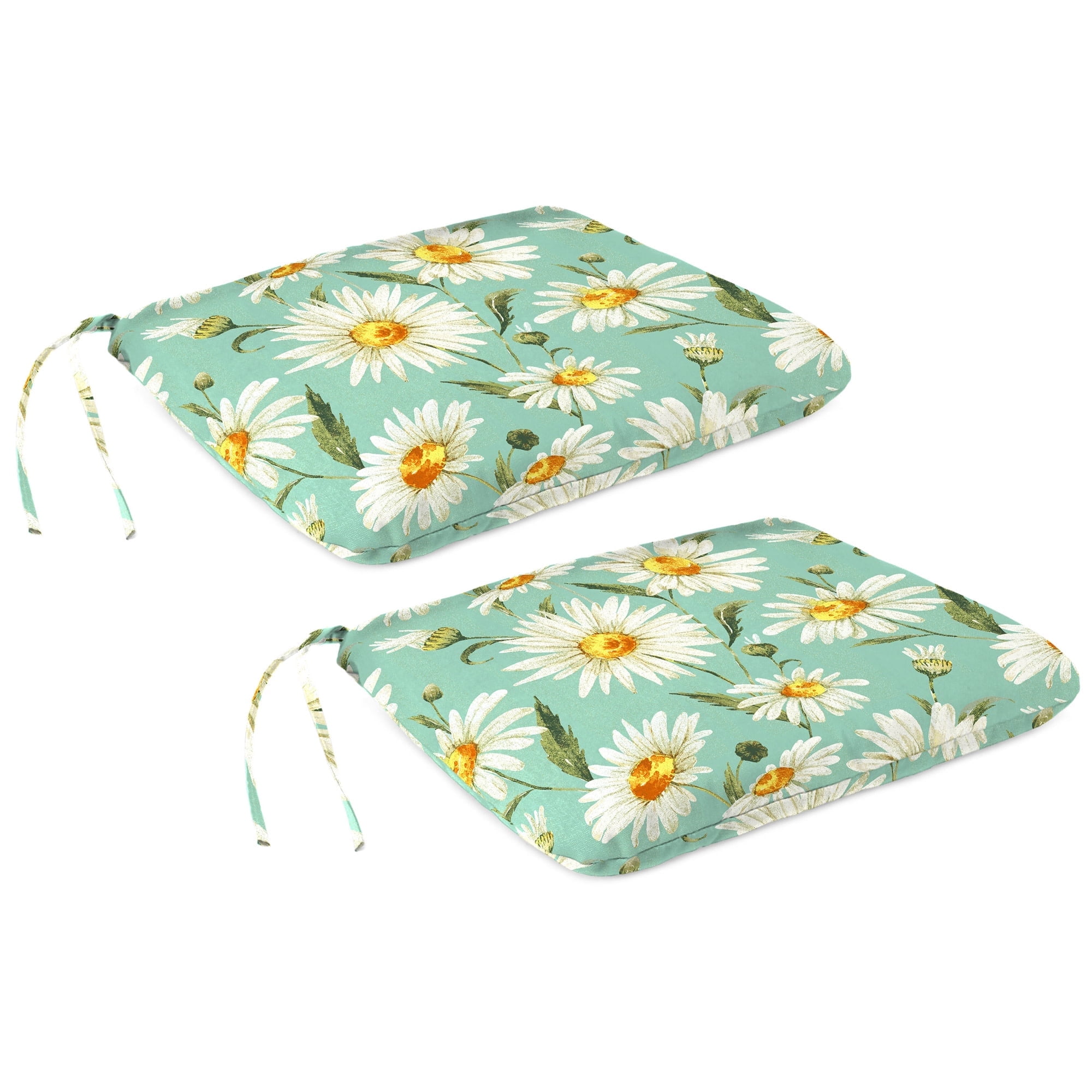 Jordan Manufacturing 16" x 16" Daphne Iceberg Aqua Floral Square Outdoor Chair Pad Seat Cushion with Ties (2 Pack)