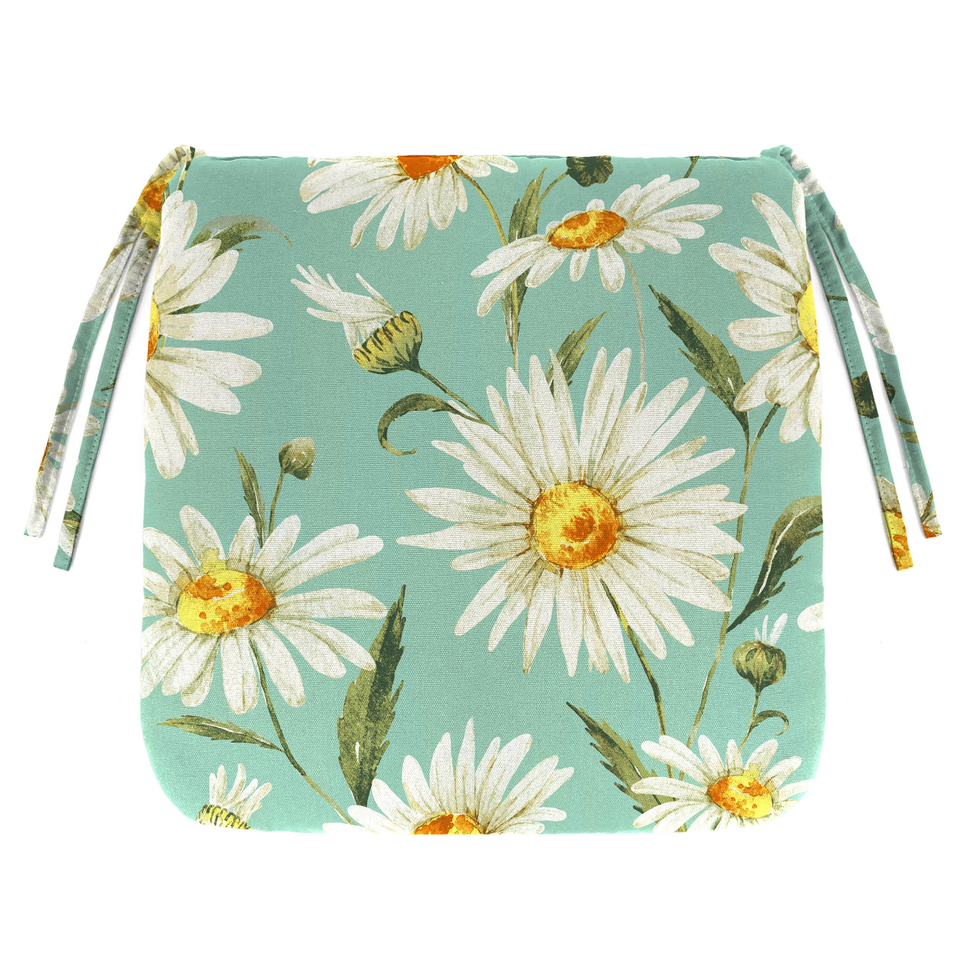 Jordan Manufacturing 16" x 16" Daphne Iceberg Aqua Floral Square Outdoor Chair Pad Seat Cushion with Ties