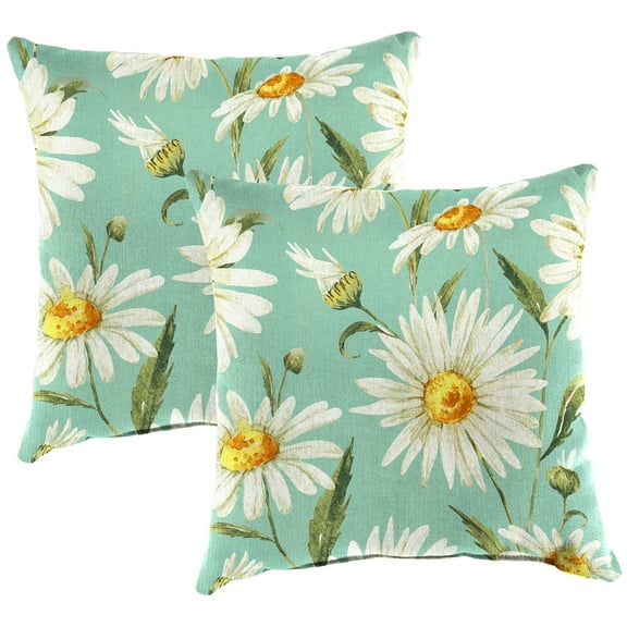 Jordan Manufacturing 16" x 16" Daphne Iceberg Aqua Floral Square Outdoor Throw Pillow (2 Pack)