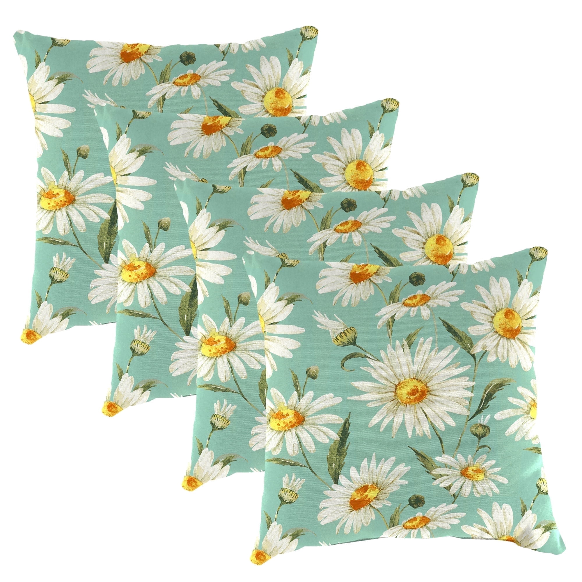 Jordan Manufacturing 16" x 16" Daphne Iceberg Aqua Floral Square Outdoor Throw Pillow (4 Pack)